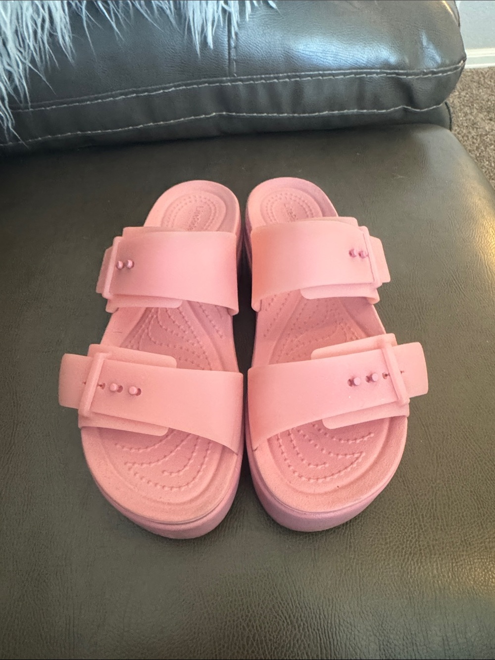 CROCS Brooklyn Women's Pink Platform Slide Sandals with Dual Straps SZ 8 - Picture 4 of 6